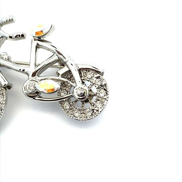 Estate Costume Jewelry Silver Tone Rhinestone Bike Bicycle Moving Wheel Brooch 9 - Picture 8 of 11